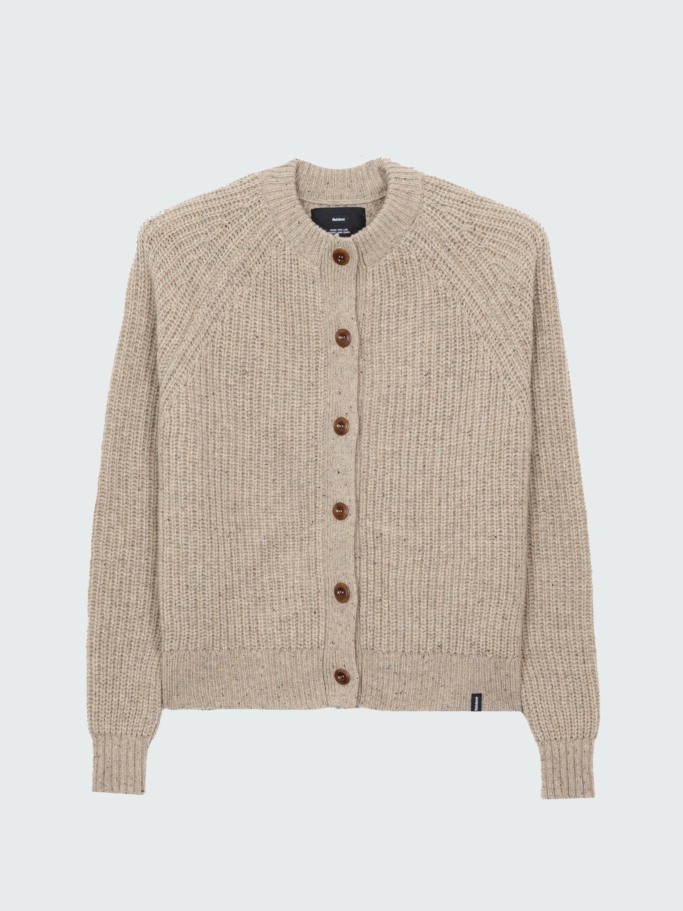 Wool Crew Neck Cardigan in Oatmeal - Mora