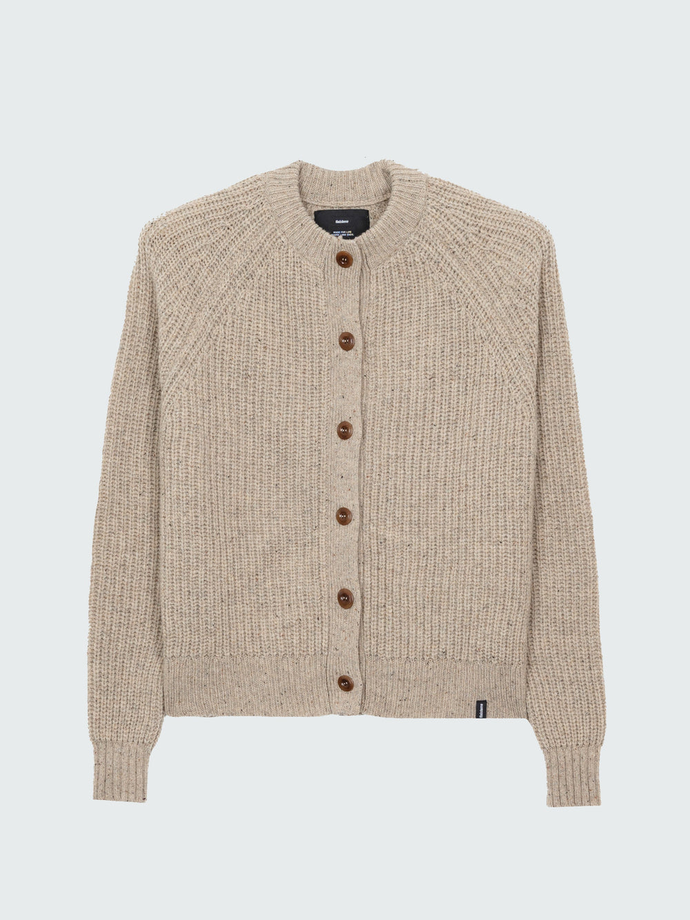 Wool Crew Neck Cardigan in Oatmeal - Mora