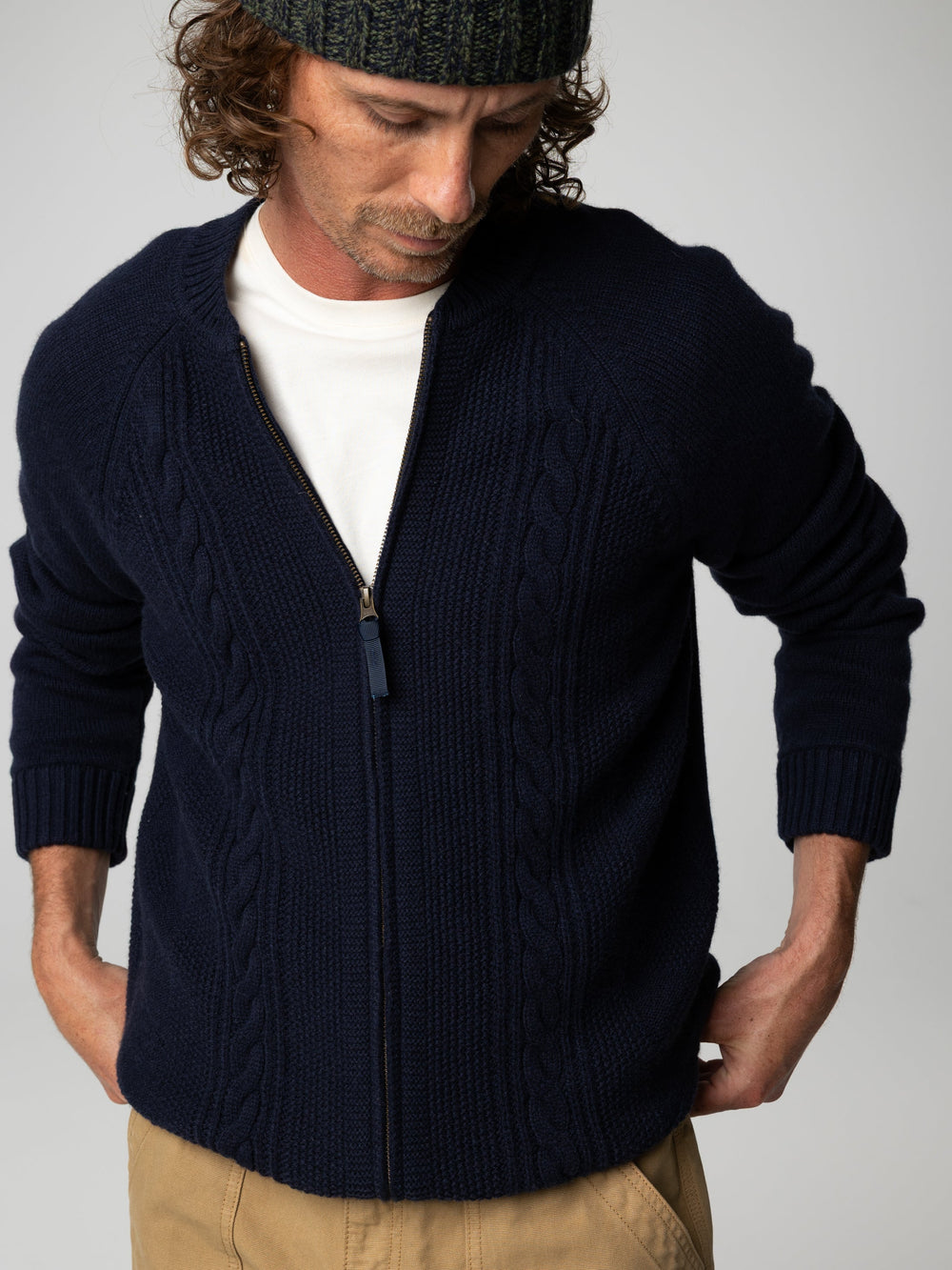 Wool Knit Cardigan in Navy - Polperro