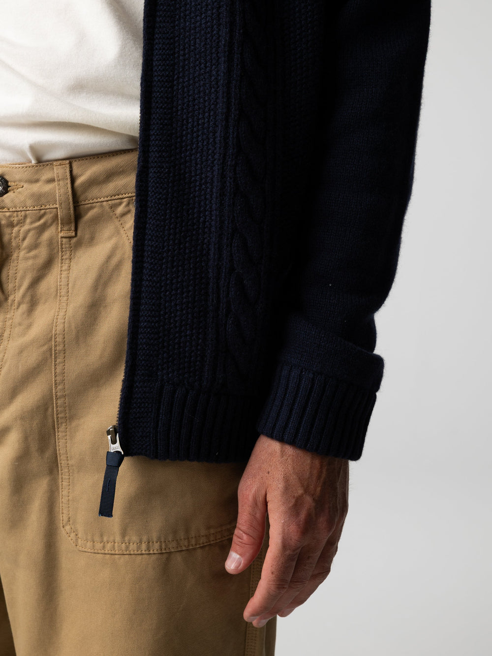 Wool Knit Cardigan in Navy - Polperro