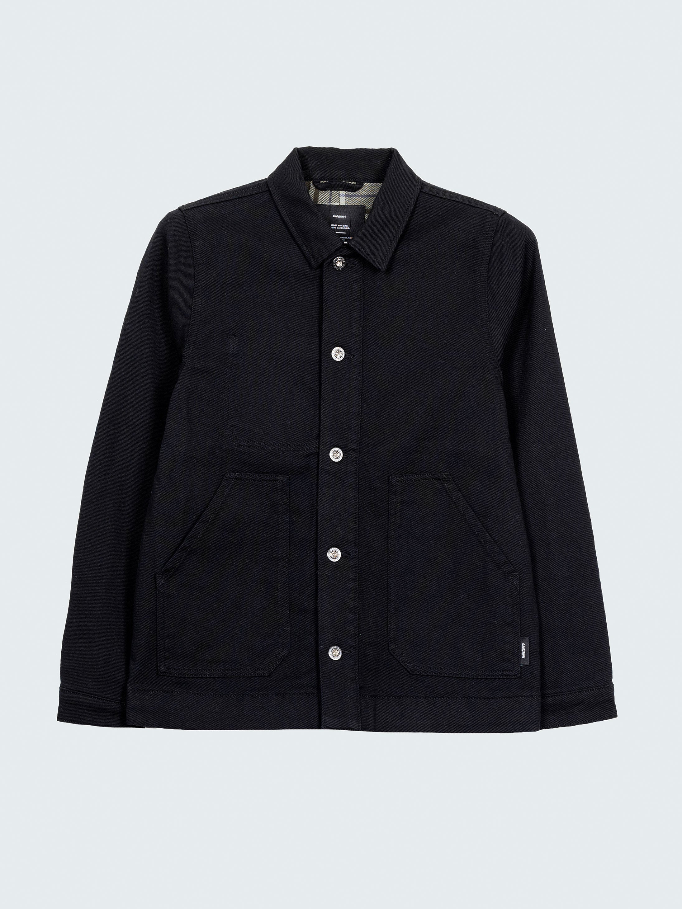 Organic Cotton Flannel Lined Chore Jacket in Black - Yarrel