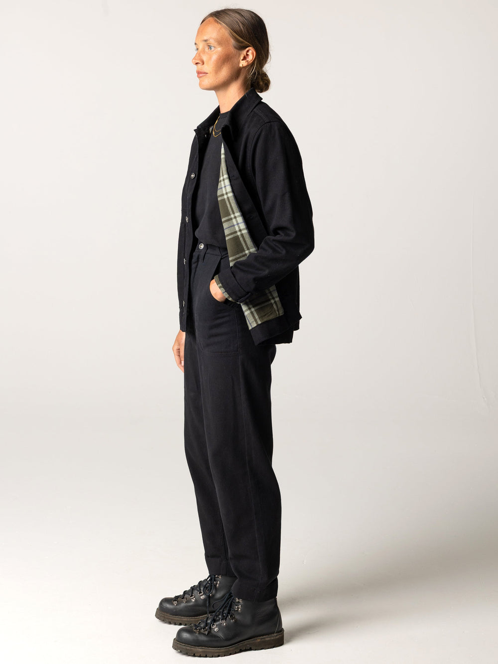 Organic Cotton Flannel Lined Chore Jacket in Black - Yarrel