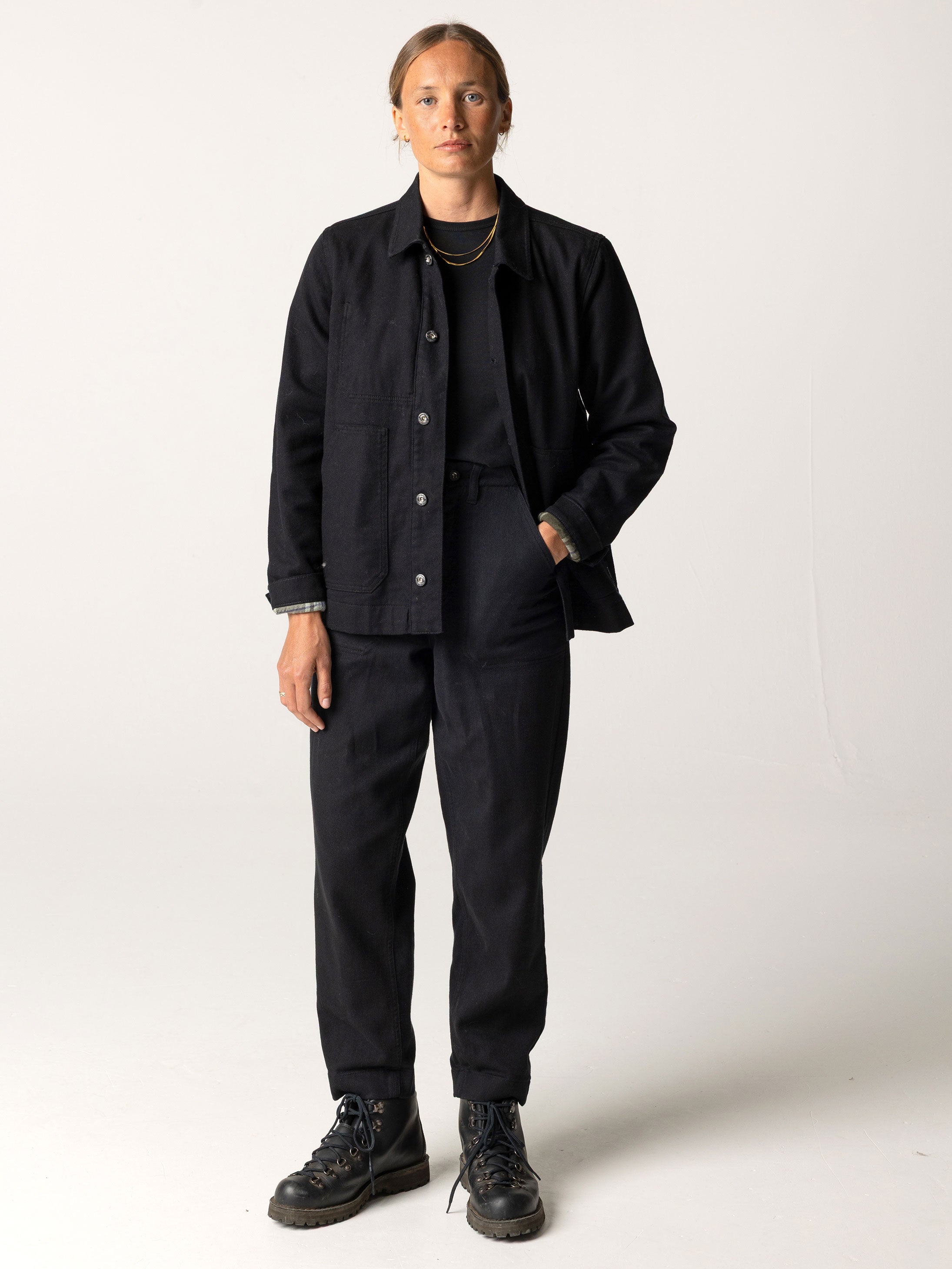 Organic Cotton Flannel Lined Chore Jacket in Black - Yarrel