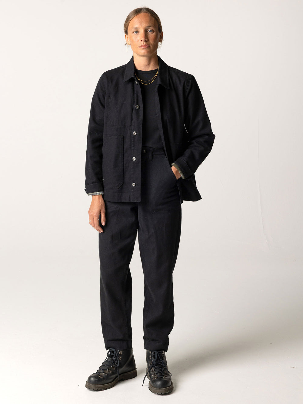 Organic Cotton Flannel Lined Chore Jacket in Black - Yarrel