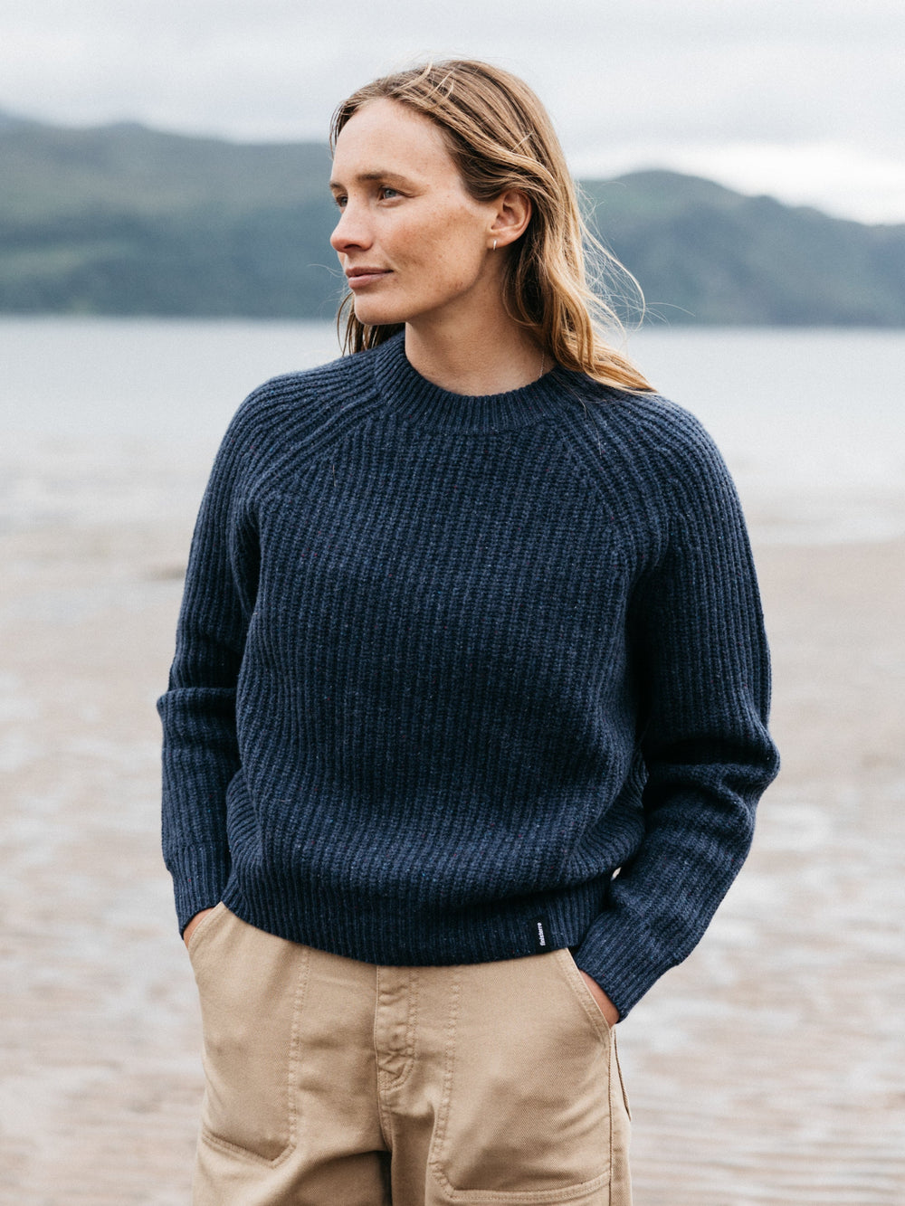 Fisherman Wool Knit Jumper in Navy - Mora