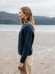 Fisherman Wool Knit Jumper in Navy - Mora