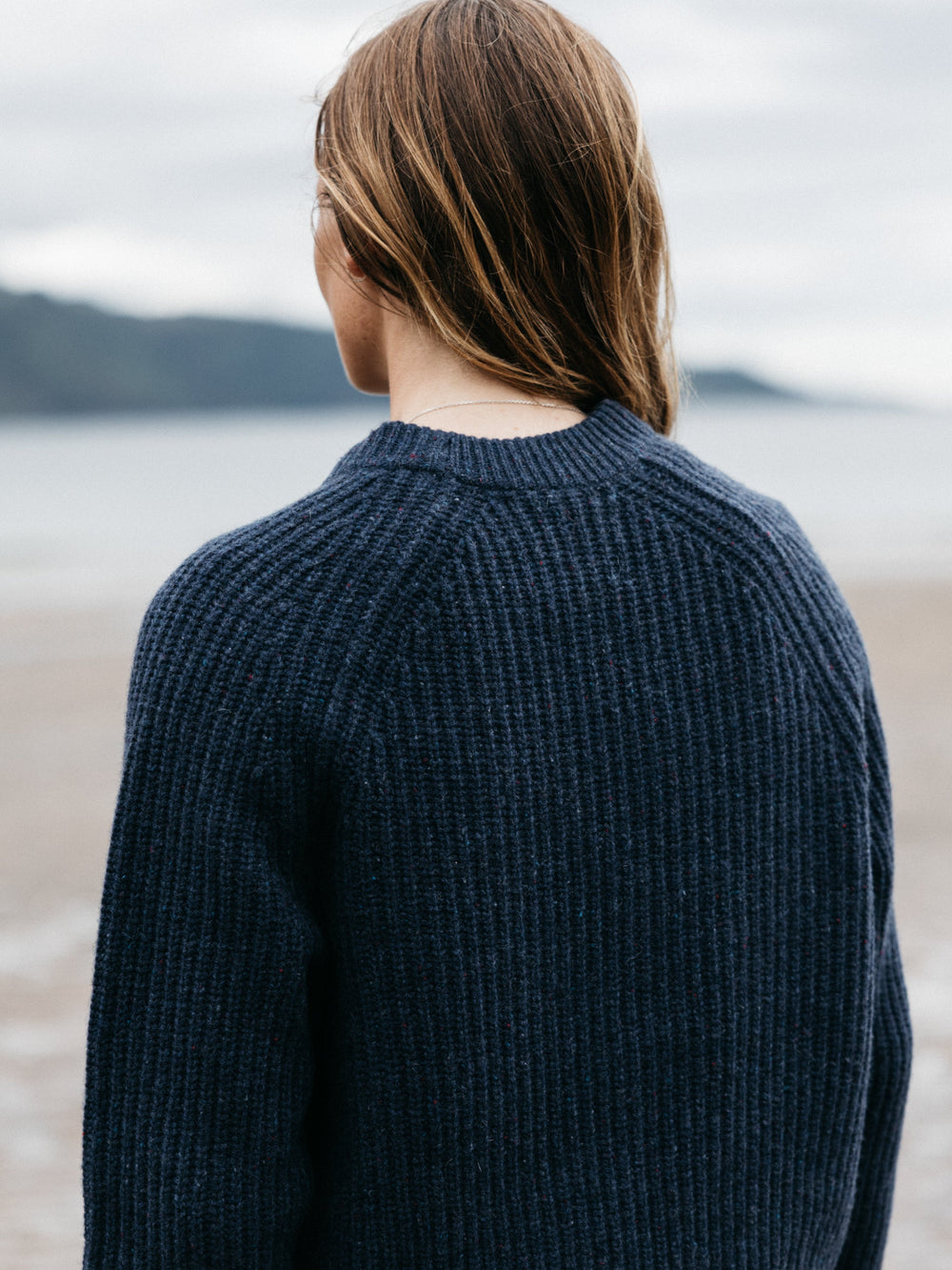 Fisherman Wool Knit Jumper in Navy - Mora