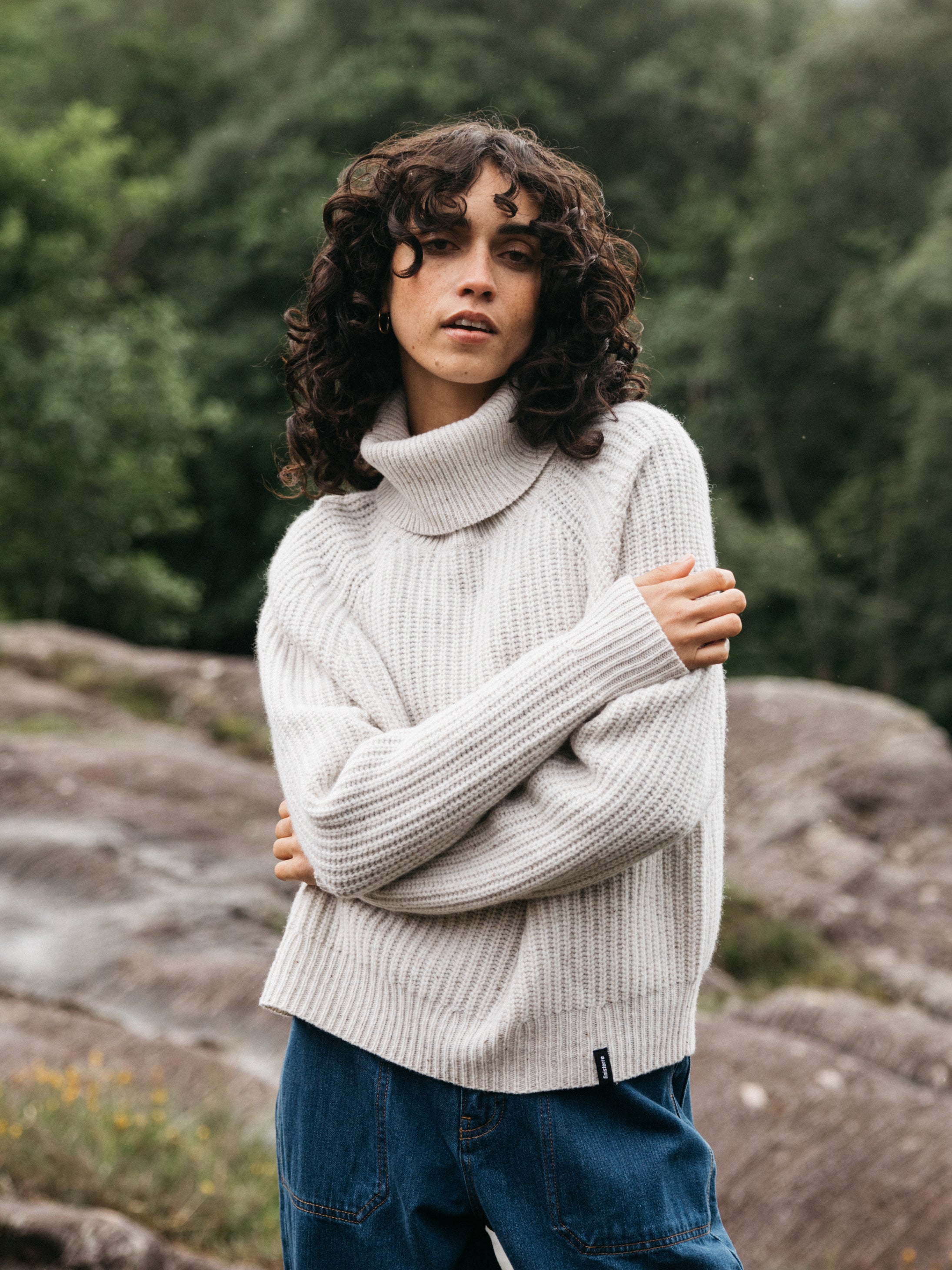 Fisherman Wool Roll Neck Jumper in Ecru - Mora