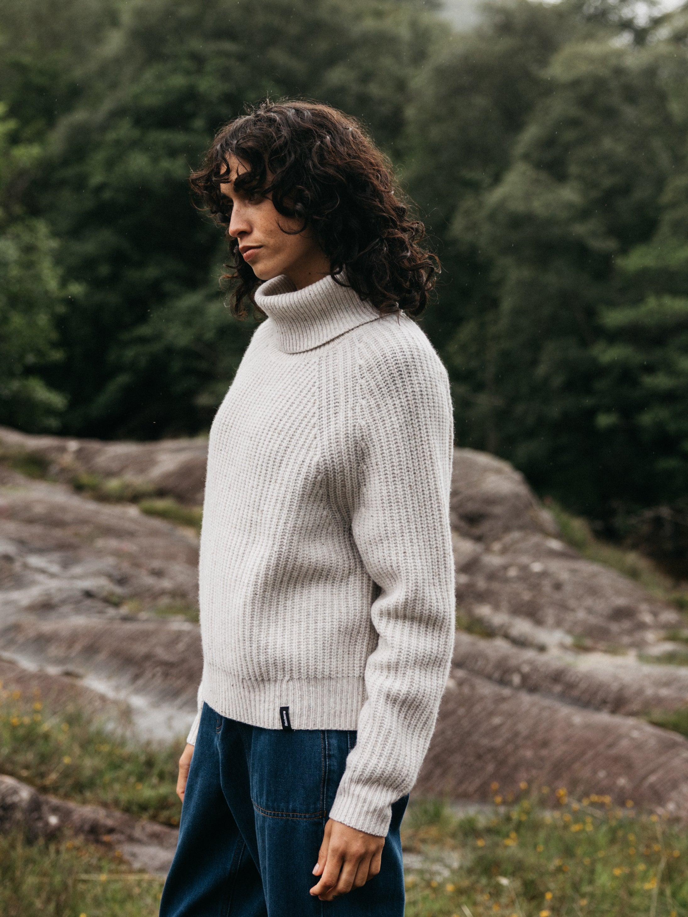 Fisherman Wool Roll Neck Jumper in Ecru - Mora