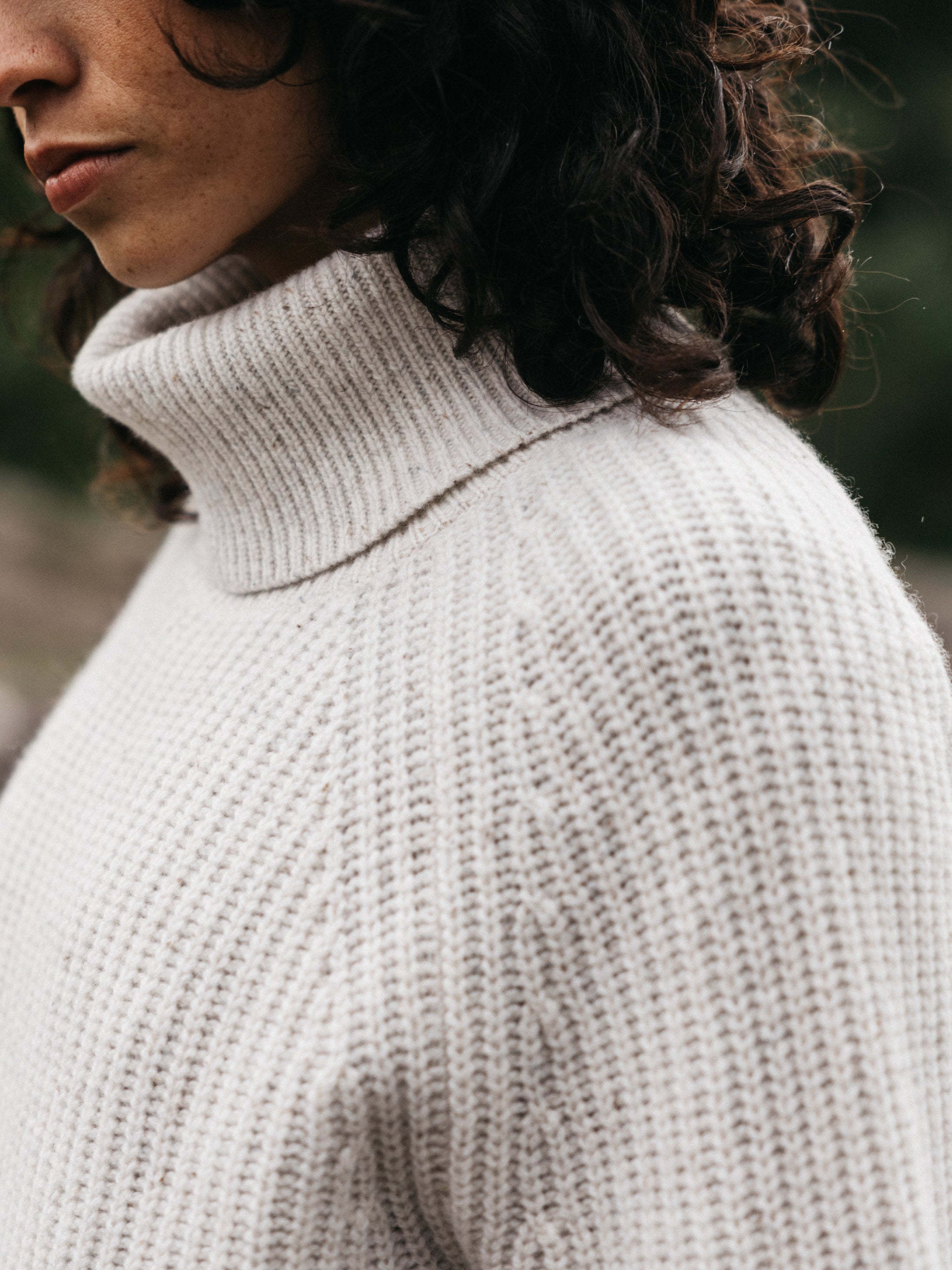 Fisherman Wool Roll Neck Jumper in Ecru - Mora