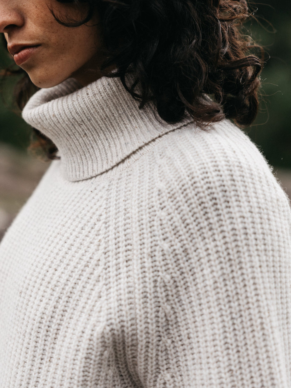 Fisherman Wool Roll Neck Jumper in Ecru - Mora