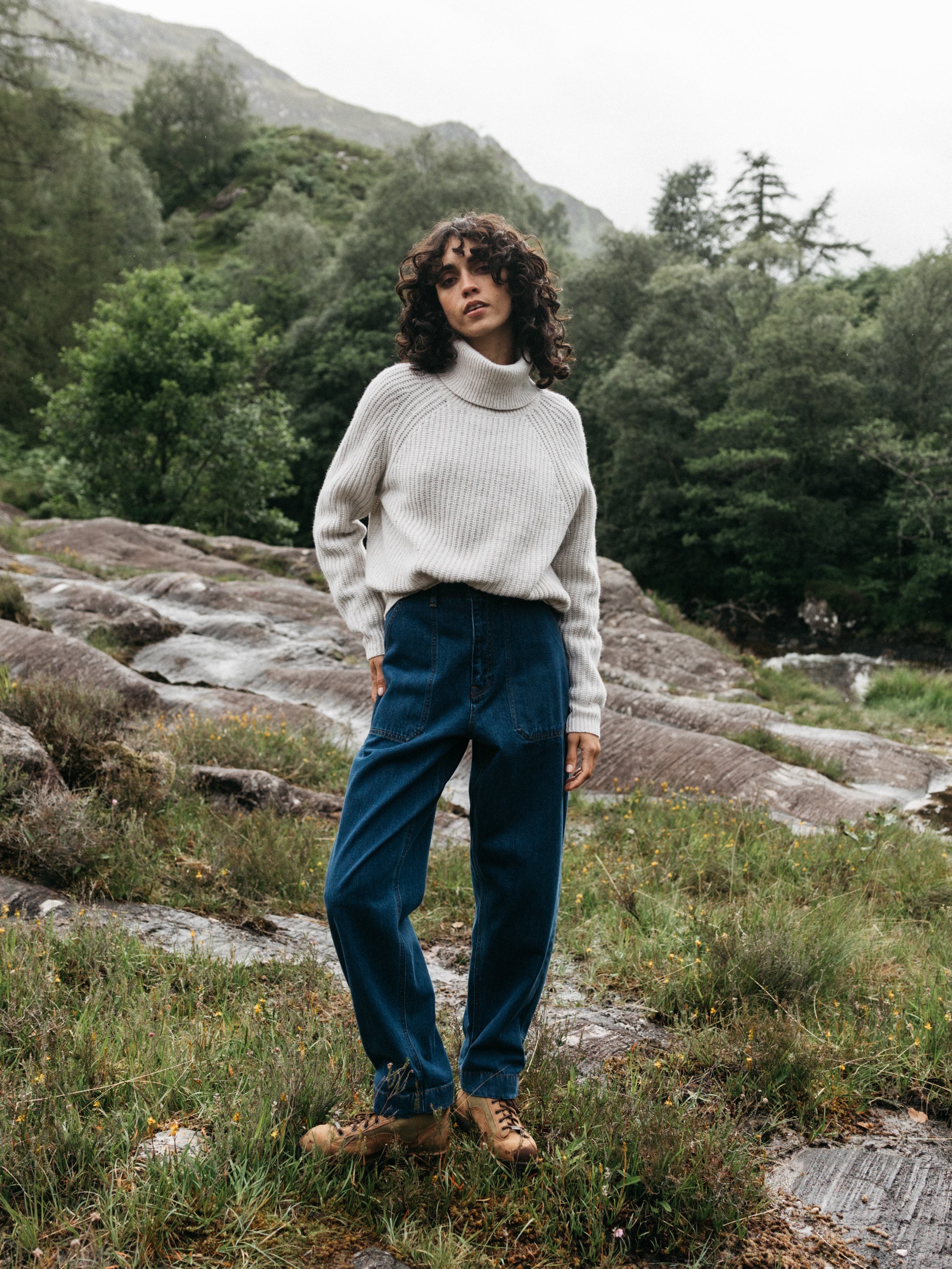 Fisherman Wool Roll Neck Jumper in Ecru - Mora