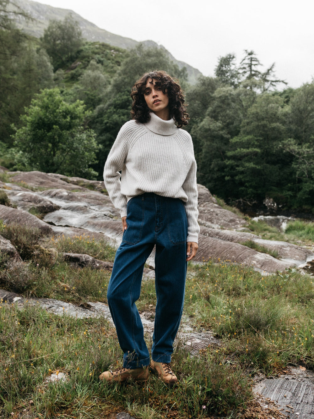 Fisherman Wool Roll Neck Jumper in Ecru - Mora