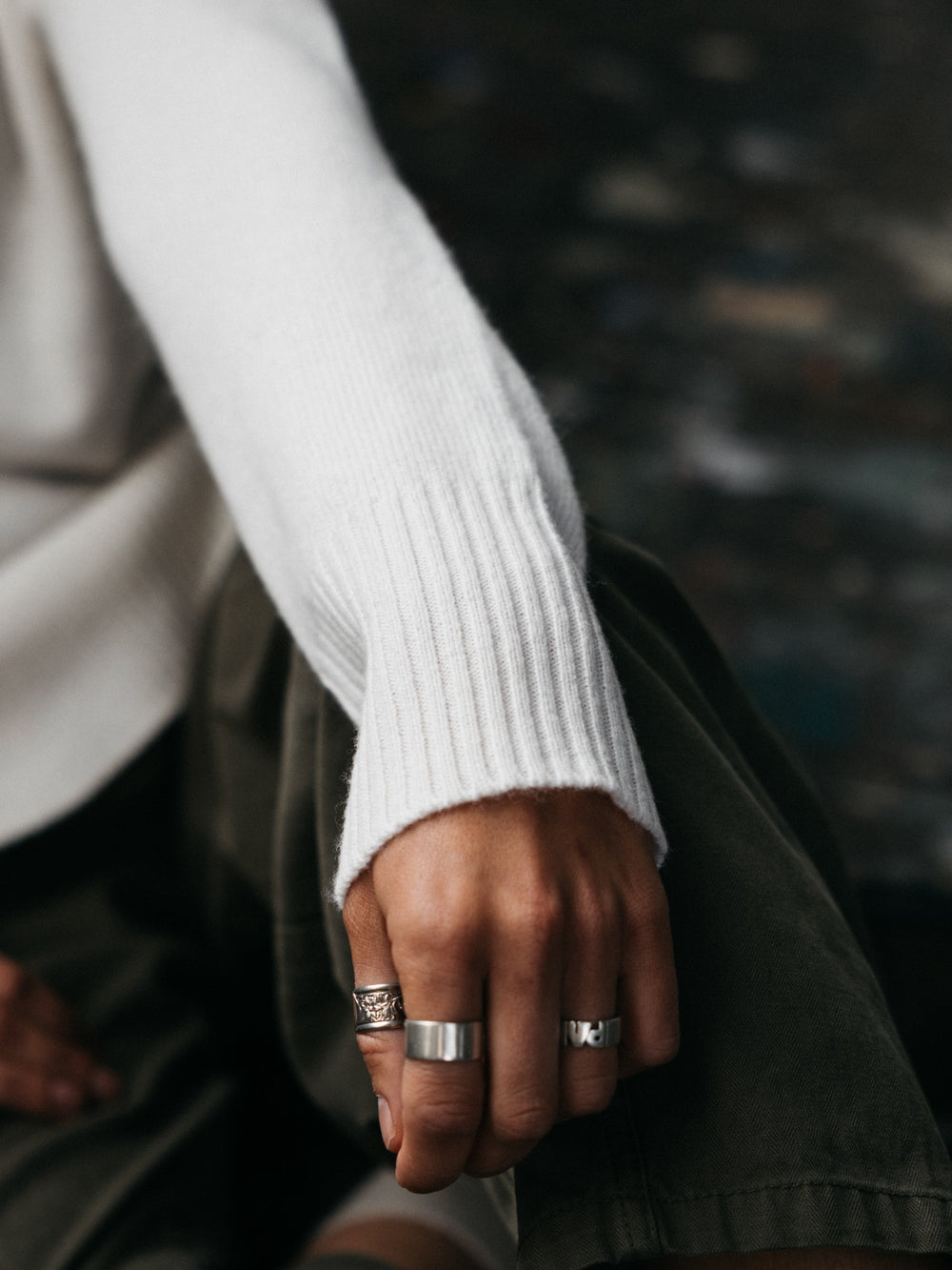 Wool Ribbed Knit Jumper in Ecru - Cavan