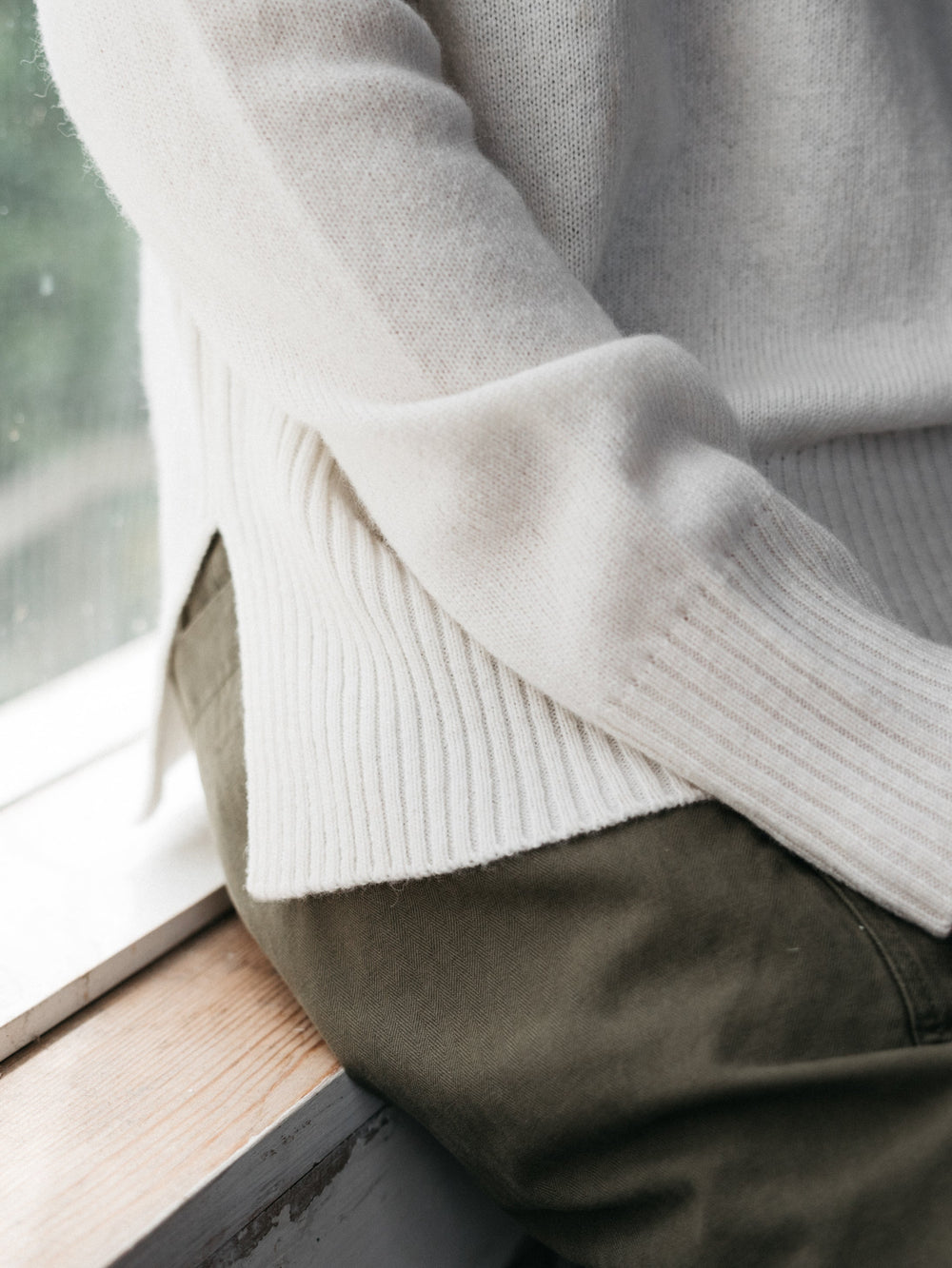 Wool Ribbed Knit Jumper in Ecru - Cavan