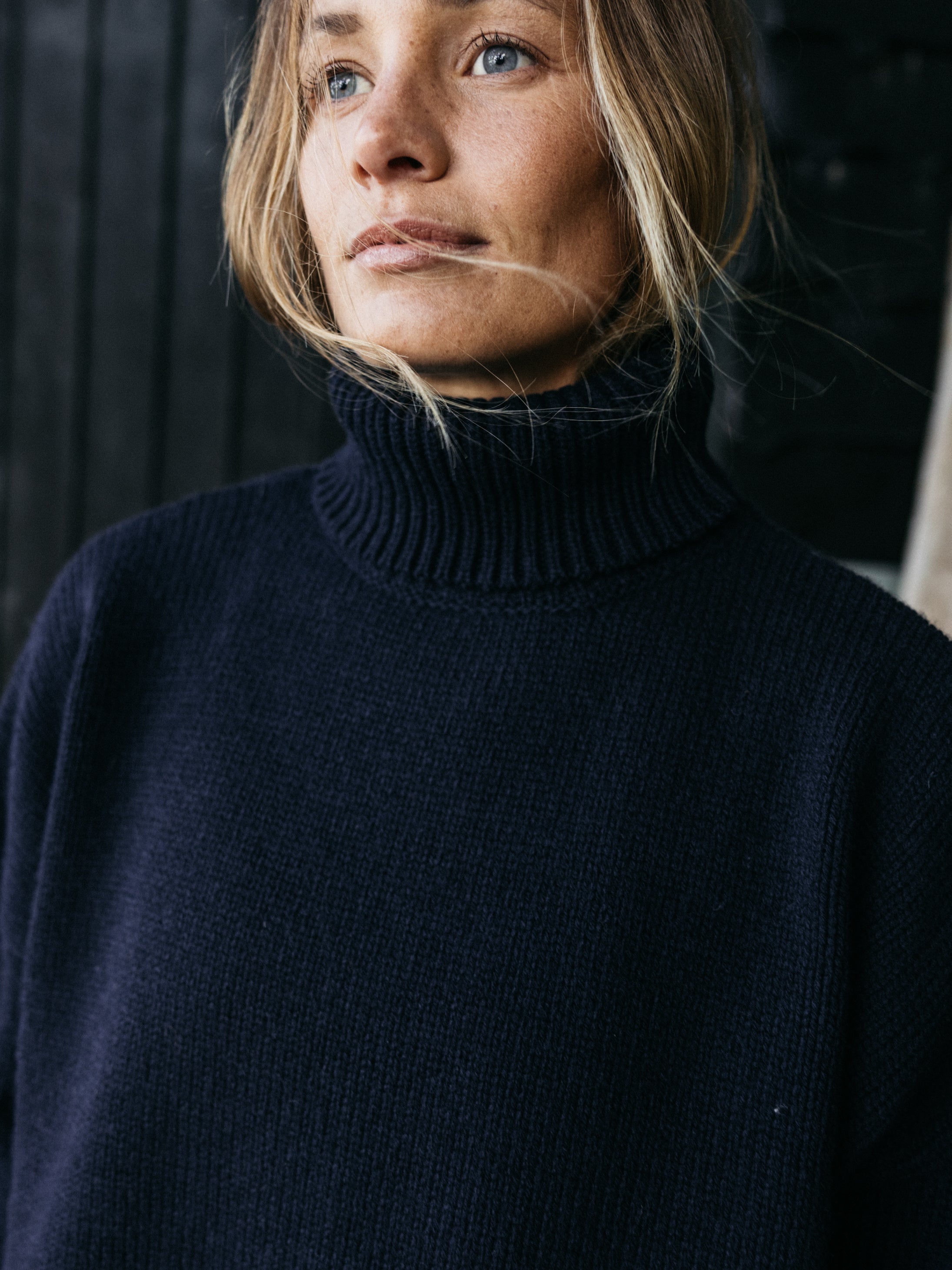 Roll Neck Knit Jumper in Navy - Eyre